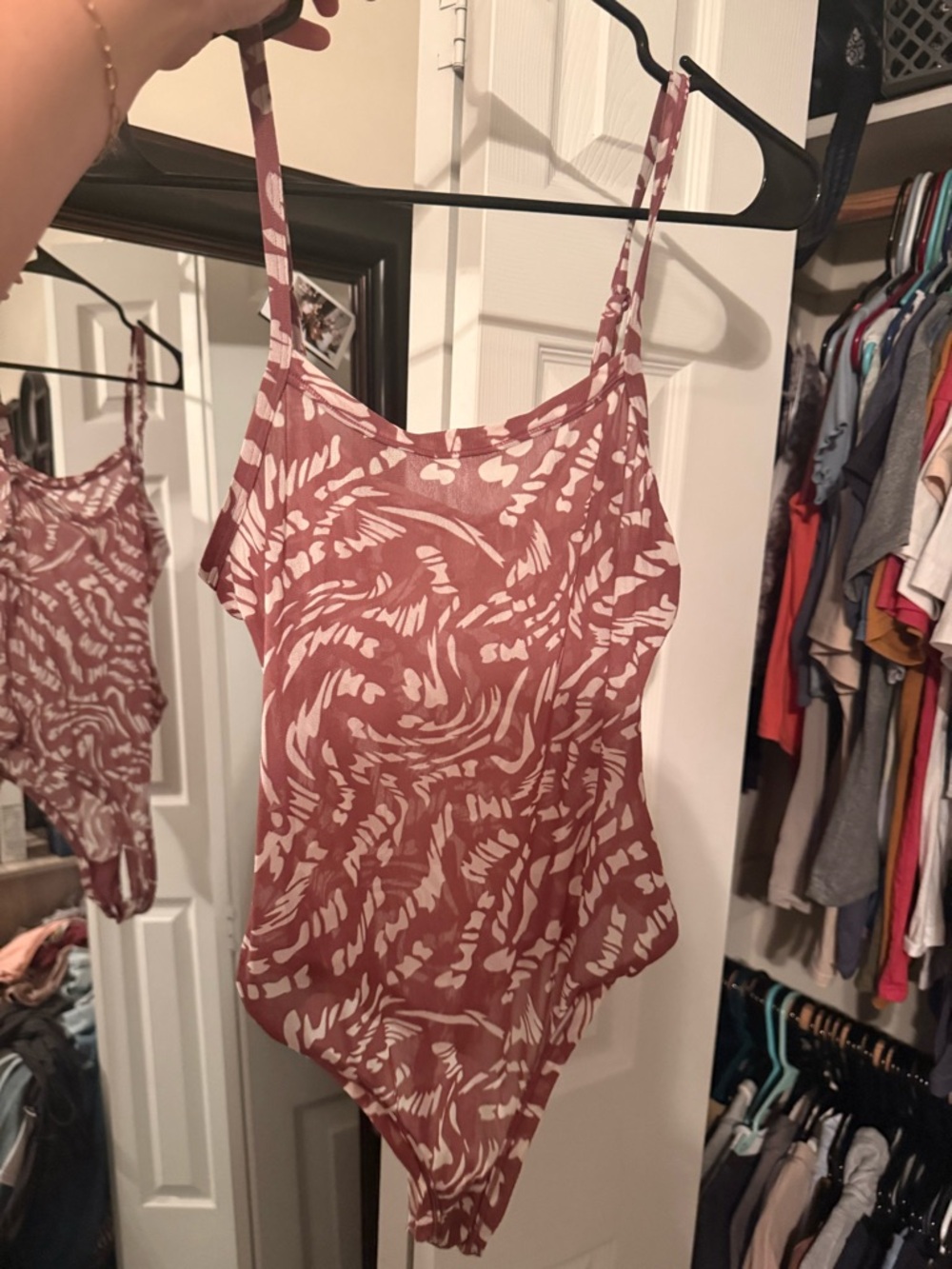 SKIMS Rose Dusty Pink & White Printed Cami Bodysuit